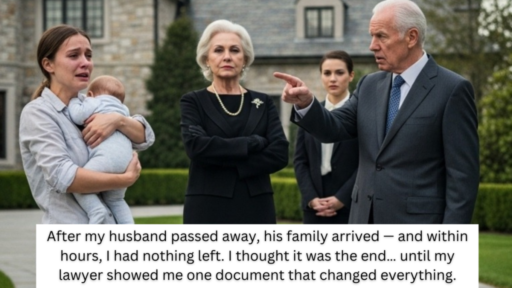 After my husband passed away, his family arrived — and within hours, I had nothing left. I thought it was the end… until my lawyer showed me one document that changed everything.